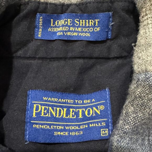 Pendleton Lodge Flannel Shirt Virgin Wool Mens Medium Blue Plaid Long Sleeve - Picture 3 of 7